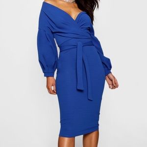 Off The Shoulder Wrap Midi Dress